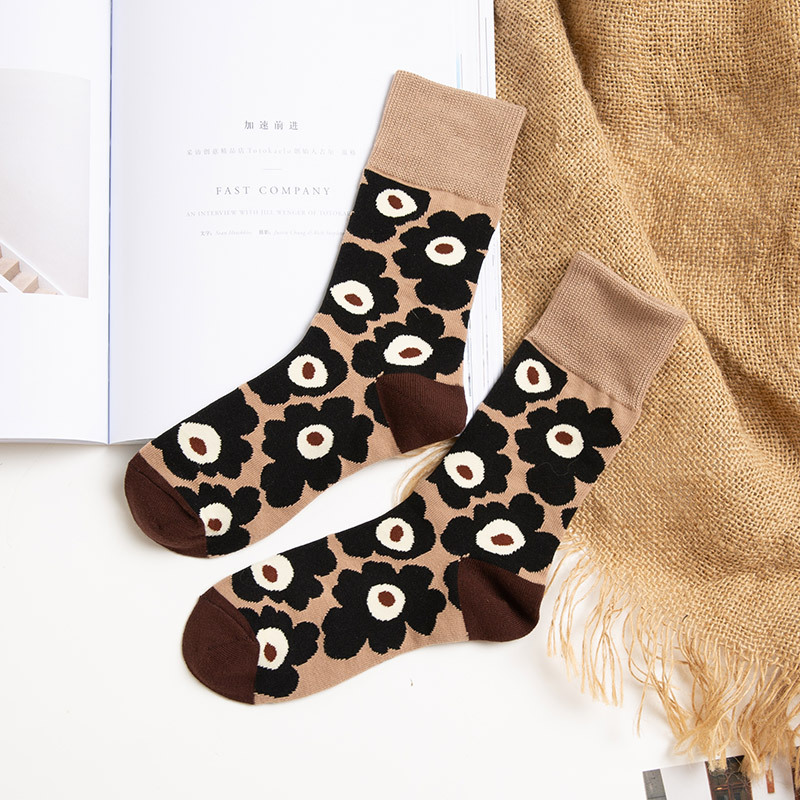 Ins Poppy Flowers Stretch Cotton Female Wind Tube Socks Socks